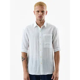 Snitch Men Textured Spread Collar Casual Shirt-picture-17