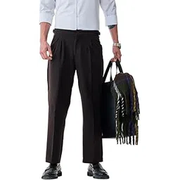 snitch Men Trousers for Casual Wear | Loose Fit Pleated Front Straight Leg Plain Design | Lightweight & Breathable Polyester Blend for Summer & Everyday Outings-picture-44