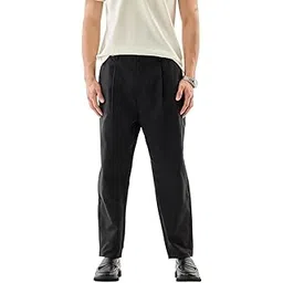 snitch Men Trousers | Baggy Fit with Pleated Front & Turned-Up Hem | Durable 100% Polyester Woven Fabric | Mid Rise & Relaxed Thigh for Casual Wear-picture-12