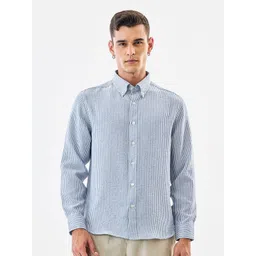 Snitch Men Vertical Striped Button-Down Collar Casual Shirt-image-15