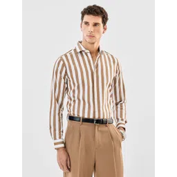 Snitch Men Vertical Striped Spread Collar Pure Cotton Formal Shirt-image-30