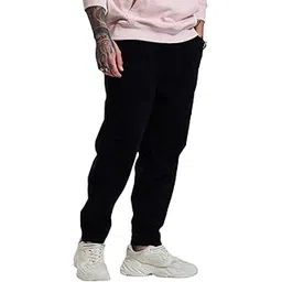 snitch Men's Cargo Pants | Regular Fit, Drawstring Waist, Utility Pockets | 100% Polyester Corduroy, Machine Washable, Ideal for Casual & Streetwear |Black-picture-54