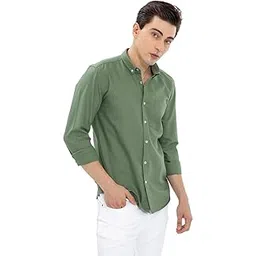 snitch Men's Casual Shirt | Slim Fit Full Sleeve Button-Down Collar Plain Design | Premium Cotton & Lightweight Fabric for College & Casual Wear | Green-picture-53