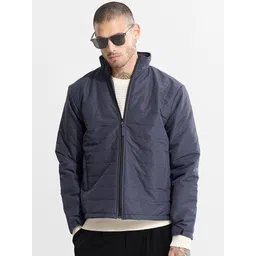 Snitch Navy Blue Mock Collar Padded Jacket-picture-19