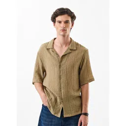 Snitch Oversized Textured Cuban Collar Casual Shirt-picture-32