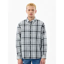 Snitch Tartan Checked Button-Down Collar Cotton Linen Casual Shirt-picture-30