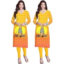 snoogg Unstitch Ayodhya Ram Mandir/temple Printed Kura Suit Fabric for Front and Back 2 Meter. Rayon Fabric-picture-54