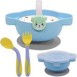 SNOWIE SOFT 4Pcs Baby Plates For Baby With Cover, Fork, PriSpoons And Straws, Food Grade PP Suction Cup Bowl Set, Self Feeding For Toddler, Dishwasher & Microwave Safe, BPA Free-picture-19