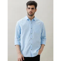 SNX Men Vertical Striped Spread Collar Pure Cotton Casual Shirt-picture-17