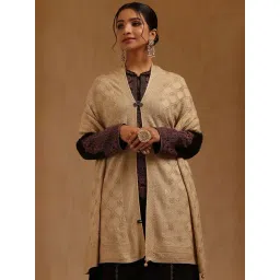Soch Beige Acrylic Knitted Shawl with Stone Work-picture-27