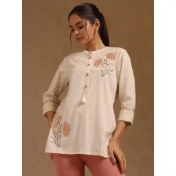 Soch Beige Cotton Flex Embroidered Three-Quarter Sleeves Tunic-picture-23