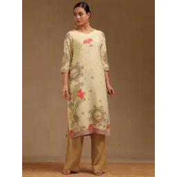 Soch Beige Linen Regular Fit Floral Print Kurta-picture-10