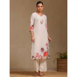 Soch Beige Regular Fit Floral Print Kurta-picture-24