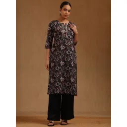 Soch Black Cotton Slub Ethnic Motifs Kurta with Mirror Work-picture-27