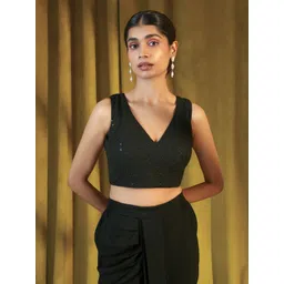 Soch Black Embellished & Sequined Silk Saree Blouse-picture-21