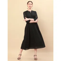 Soch Black Ethnic Motifs Embroidered Georgette Ethnic A-Line Midi Ethnic Dress-picture-17