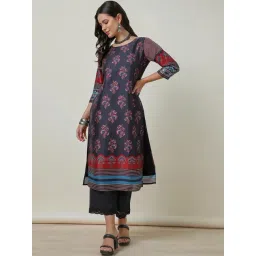 Soch Black Floral Print Straight Kurta-picture-12