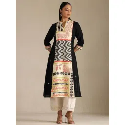 Soch Black Linen Blend Floral Kurta-picture-19