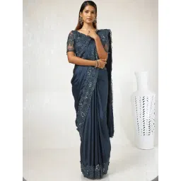 Soch Blue Embellished Saree With Unstitched Blouse-picture-29