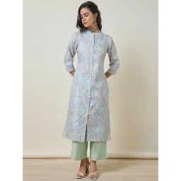 Soch Blue Floral Print Straight Kurta-picture-18