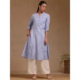 Soch Blue Linen Regular Fit Printed Kurta-picture-42
