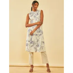 Soch Blue Rayon Tie-Dye Mandarin Collar Panelled Kurta-picture-39