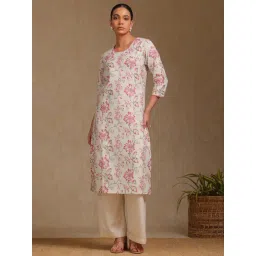 Soch Cream Linen Regular Fit Floral Print Kurtas-picture-36