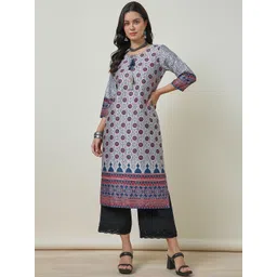 Soch Ethnic Motifs Printed Tie-Up Neck Straight Kurta-picture-11