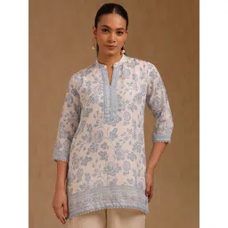 Soch Floral Printed Linen Pearl-Detail Straight Short Kurti-picture-20