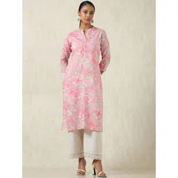 Soch Floral Printed Mandarin Collar Straight Pure Cotton Kurta-picture-35