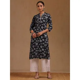 Soch Floral Printed Mandarin Collar Thread Work Straight Kurta-picture-42