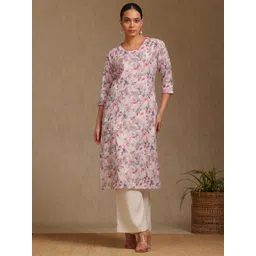 Soch Floral Printed Round Neck Linen Straight Kurta-picture-12