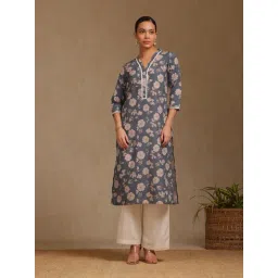 Soch Grey Regular Fit Floral Print Kurtas-picture-32