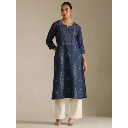 Soch Indigo Blue Regular Fit Floral Print Kurtas-picture-39