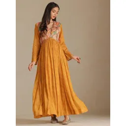 Soch Mustard Chinon Floral A-Line Dress-picture-29