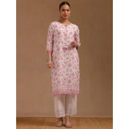 Soch Off White Linen Floral Three-Quarter Sleeves Kurta-picture-17