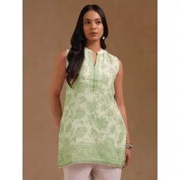 Soch Off White Linen Printed Sleeveless Tunic with Unstitched Sleeves-picture-11