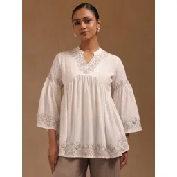 Soch Off White Rayon Embroidered Three-Quarter Sleeves Tunic-picture-44