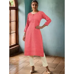 Soch Onion Pink Rayon Sequin Embroidered Boat-Neck Straight Kurta-picture-28