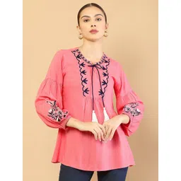 Soch Pink & Blue Viscose Rayon Embroidered Tunic-picture-11