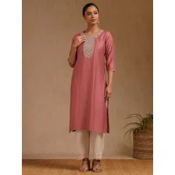 Soch Pink Linen Embroidered Kurta-picture-13
