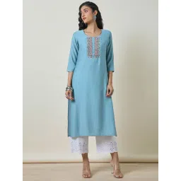 Soch Powder Blue Embellished Straight Kurta-picture-33