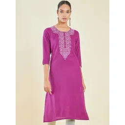 Soch Purple Floral Embroidered Straight Kurta-picture-20