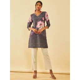 Soch Purple Muslin Blend Floral Printed Kurta With Embellishment-picture-14