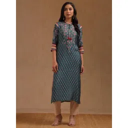 Soch Teal Muslin Floral Three-Quarter Sleeves Kurta-picture-25