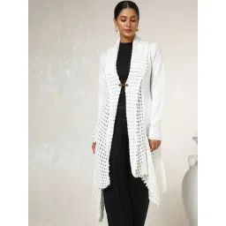 Soch White Acrylic Regular Fit Woven Design Shrug-picture-43