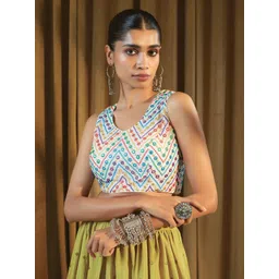 Soch White & Pink Embroidered Saree Blouse-picture-32