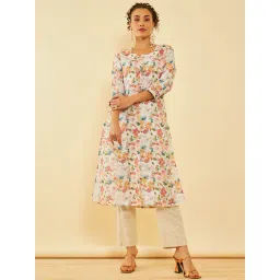 Soch White Floral Printed Mandarin Collar Straight Kurta-picture-11