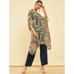 Soch Women Abstract Printed Kaftan Pure Cotton Top With Trousers-picture-16