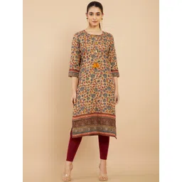 Soch Women Beige & Blue Ethnic Motifs Printed Kurta-picture-18